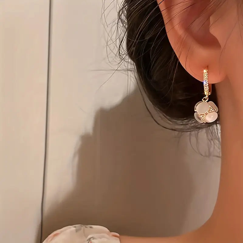 Moonstone Dangle Earrings - Golden-Toned Setting, Everyday & Formal Jewelry