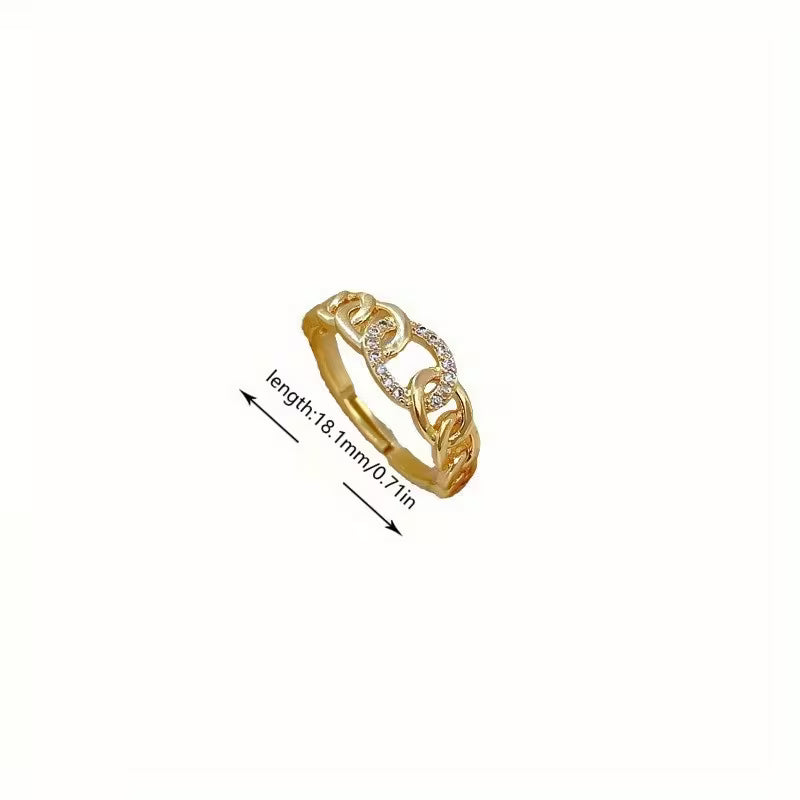 Electroplated True Golden Light Luxury Chain Full Ring with Adjustable