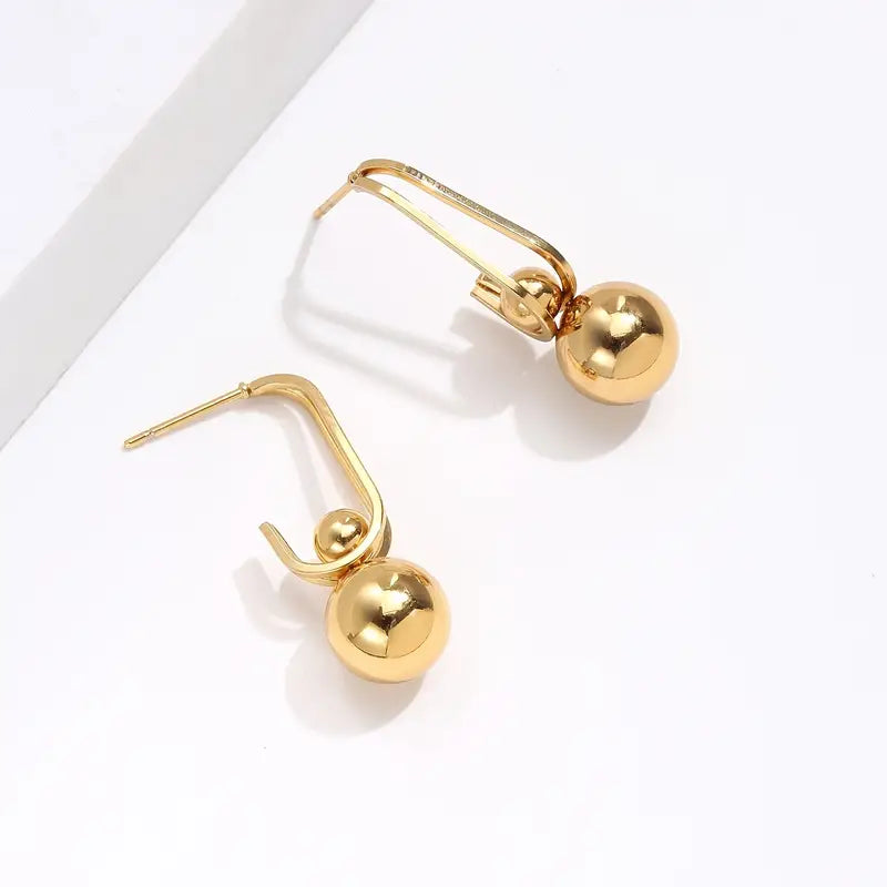 Golden Round Bead Earrings - Hypoallergenic Stainless Steel