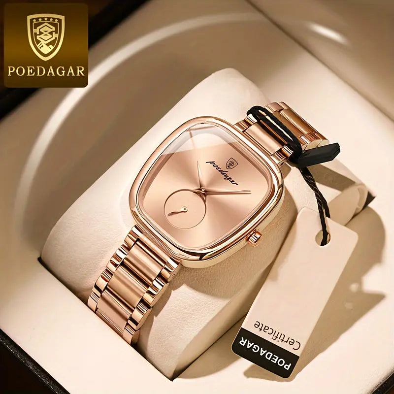 Luxury Stainless Steel Rose Golden Case, Elegant Casual Style