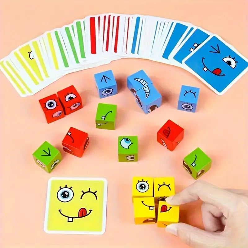 Desktop Battle Game Wooden joyful Face Pattern Building Blocks Puzzle Toy