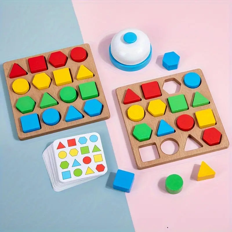 Wooden Dual-Player Battle Game - Geometric Shape Matching & Building Blocks