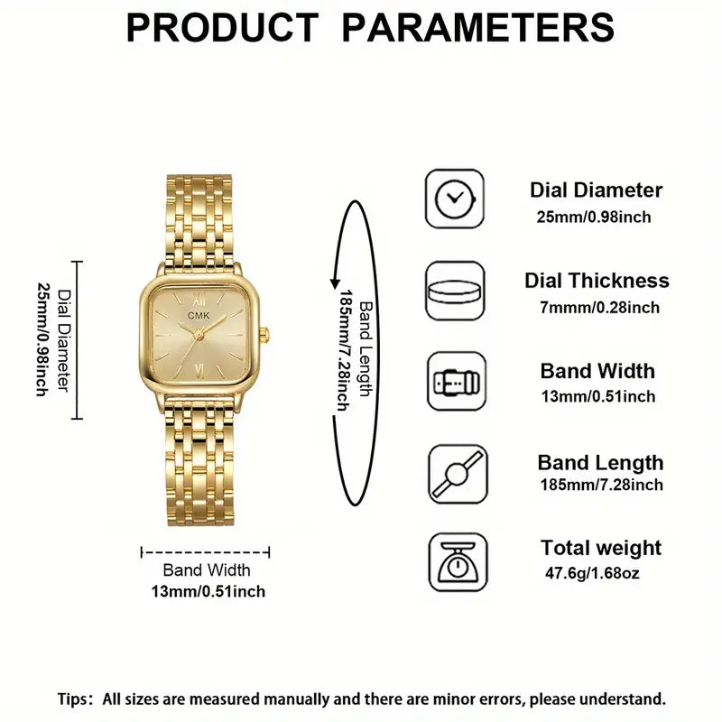 Quartz Watch with Square Dial - Stainless Steel Bracelet