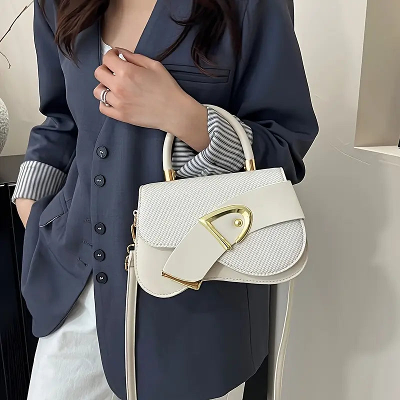 Clamshell Crossbody Bag - Purse with Adjustable Strap & Snap Closure