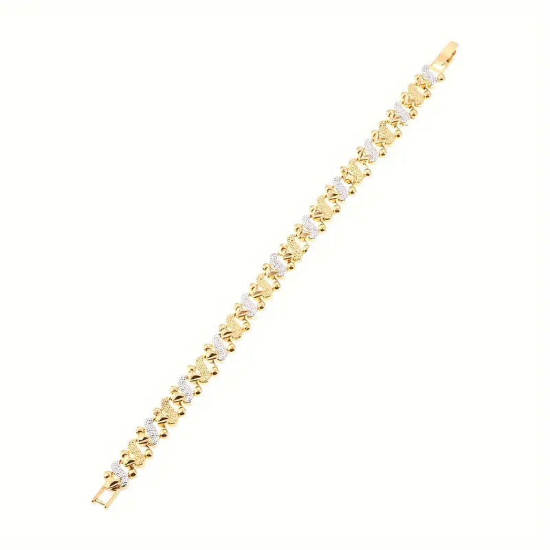 Golden Plated Heart Charm Bracelet, Elegant Boho Style Alloy Jewelry