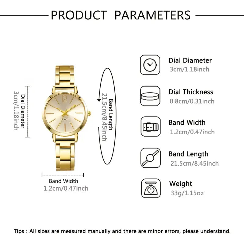 Watch and Shiny LOVE Bracelet Set, Stainless Steel Strap