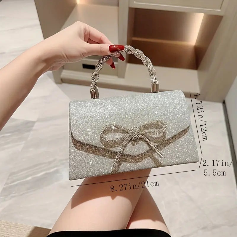 Elegant Evening Clutch with Diamond-Studded Bow