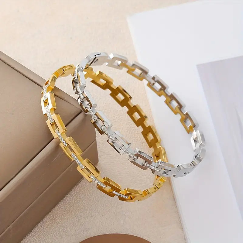 Elegant Infinity Bangle Bracelet - 18K Golden Plated, Rhinestone