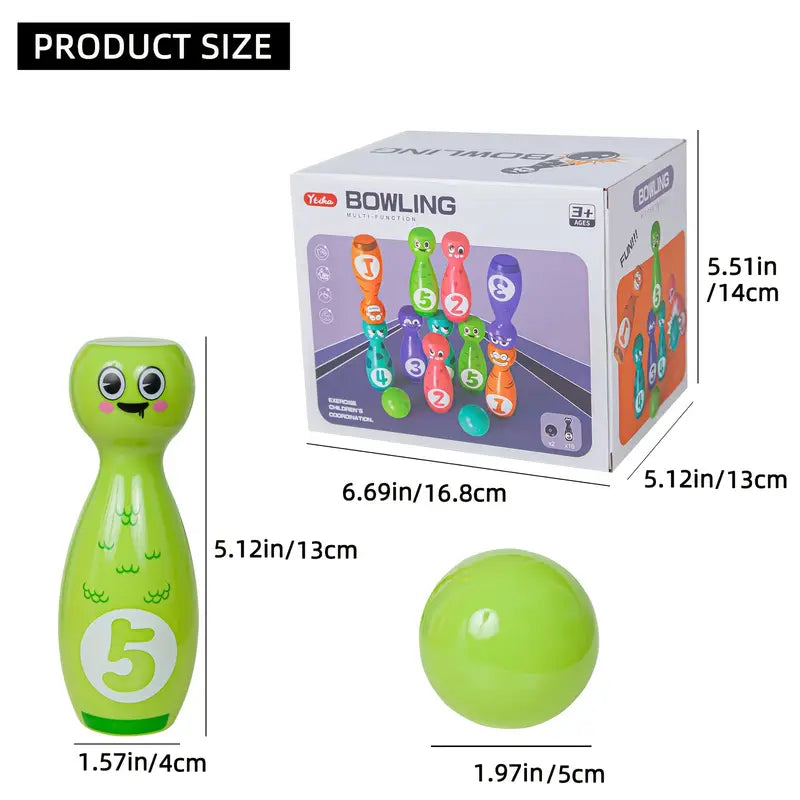 Bowling Toy Set with 2 Balls - Vibrant Cartoon Fun Expressions