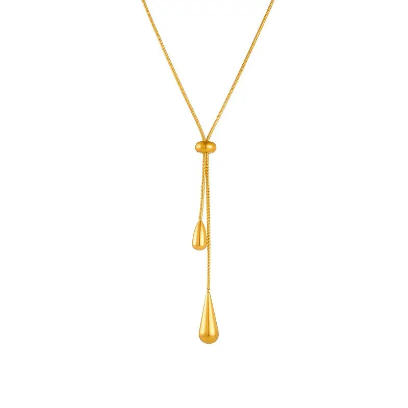 Golden-Tone Stainless Steel Pendant Necklace and Earring Set