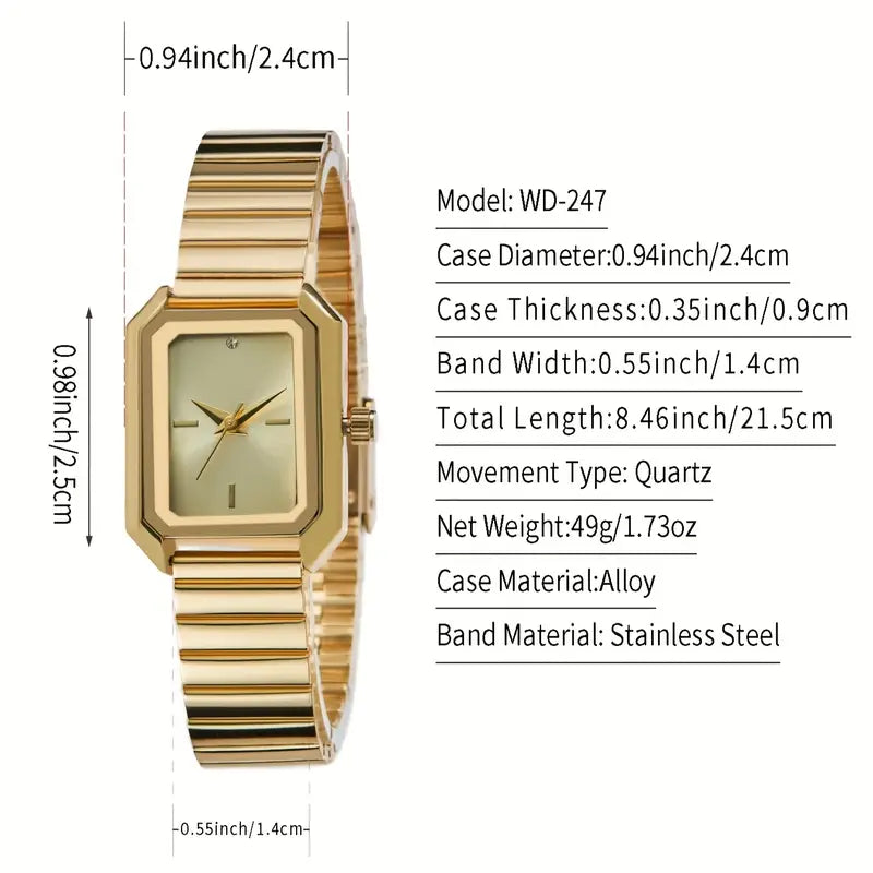Golden Finish Jewelry| Elegant Women's Golden-Tone Square Watch