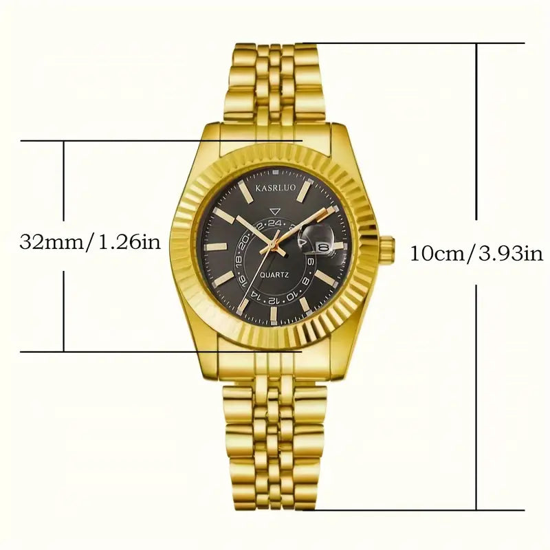 Elegant Women's Golden-Tone Stainless Steel Quartz Watch with Date Display
