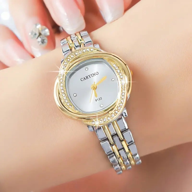 Women's Quartz Watch with Rhinestone Accents - Chic Zinc Alloy Bracelet Design