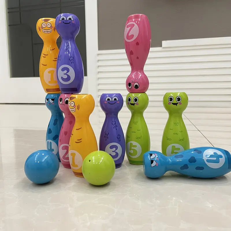Bowling Toy Set with 2 Balls - Vibrant Cartoon Fun Expressions