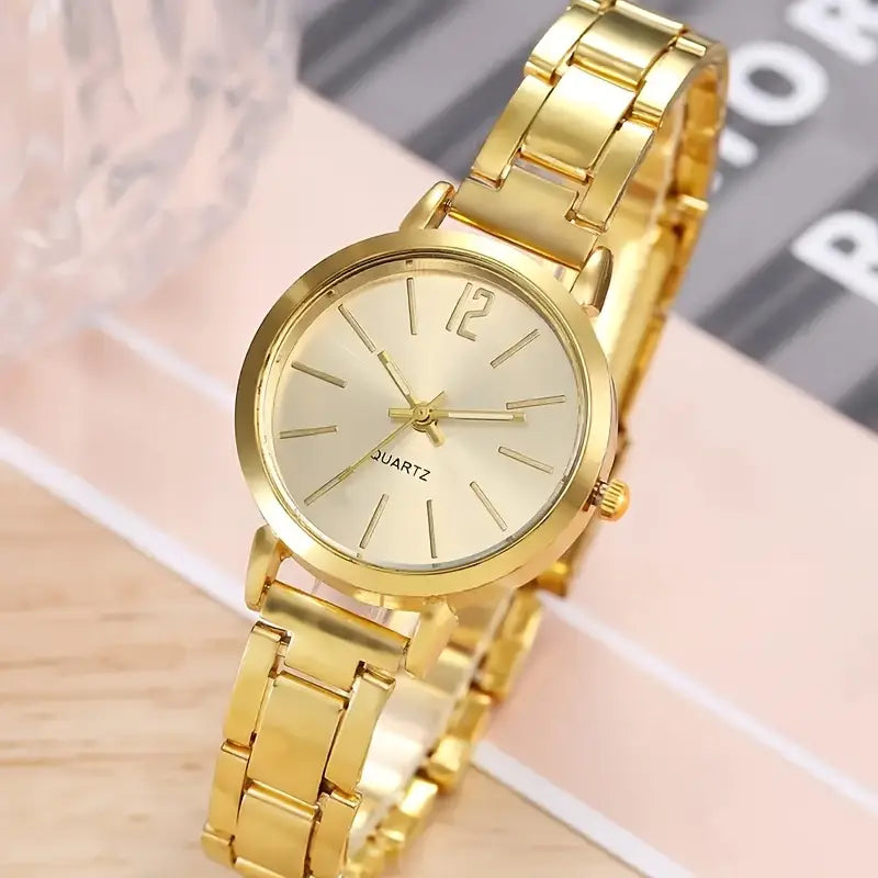 Watch and Shiny LOVE Bracelet Set, Stainless Steel Strap
