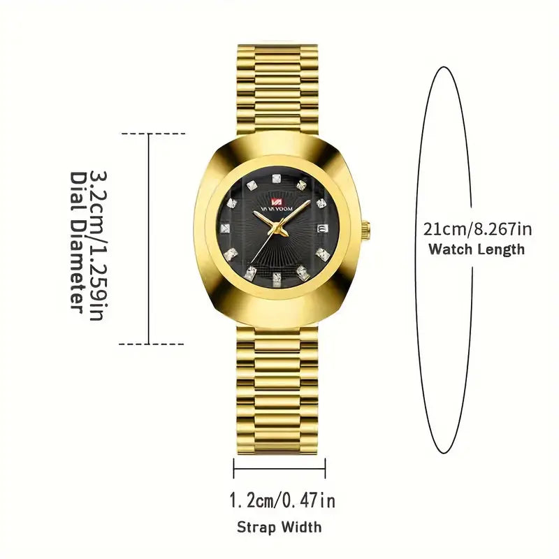 Women'S Quartz Watch with Golden Tone Case & Stainless Steel Band