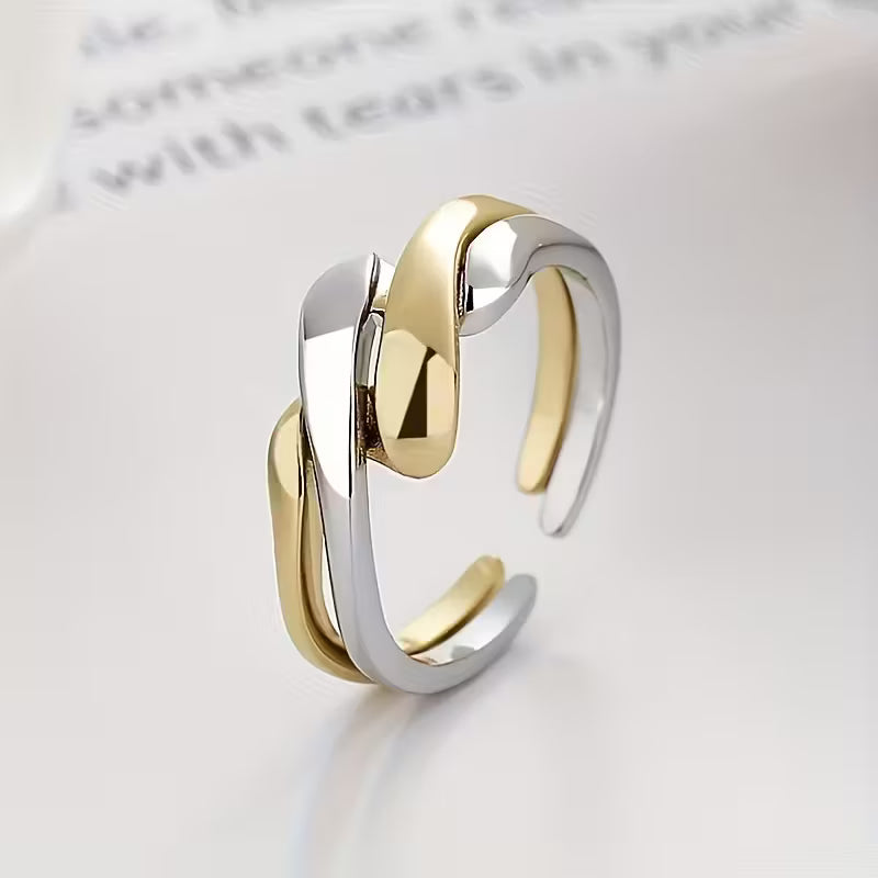 A Stylish And Minimalist Two-Tone Wrap Ring with an Adjustable Opening