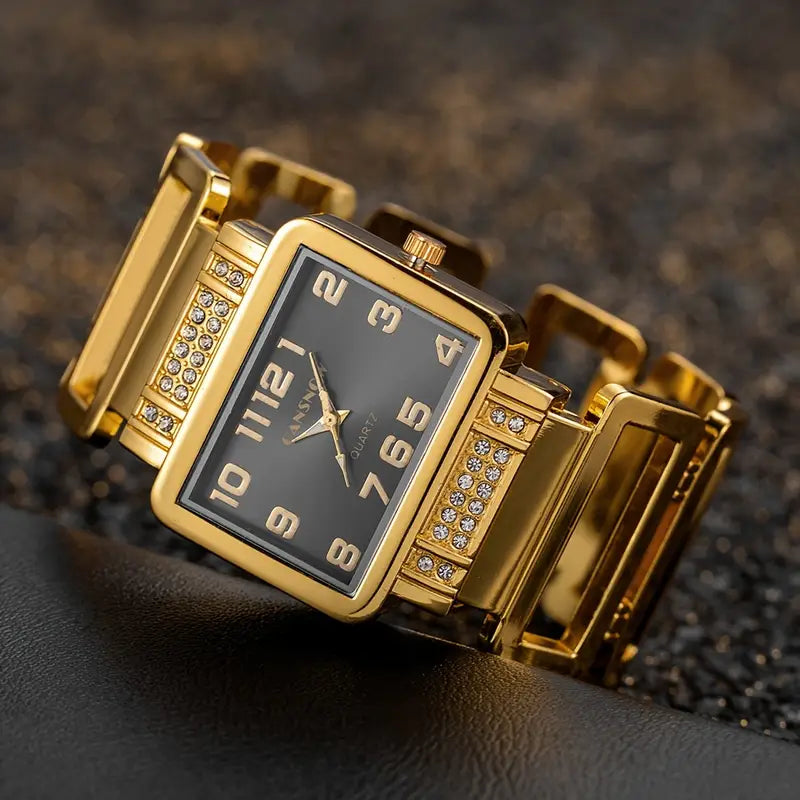 Quartz Wristwatch, Vintage Rectangular Alloy Case, Analog Display
