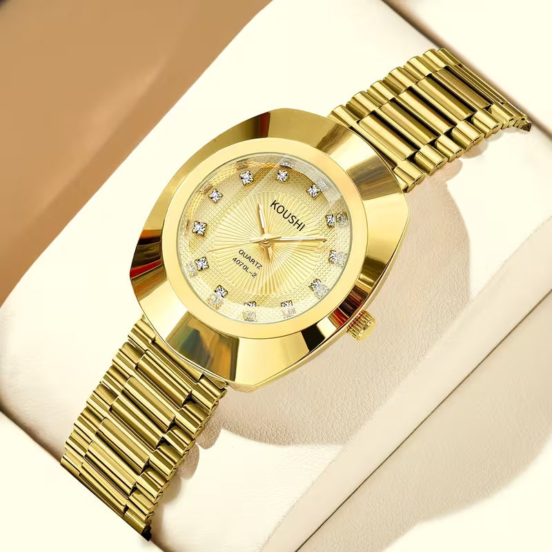 Elegant Golden-Tone Women's Watch with Stainless Steel Band