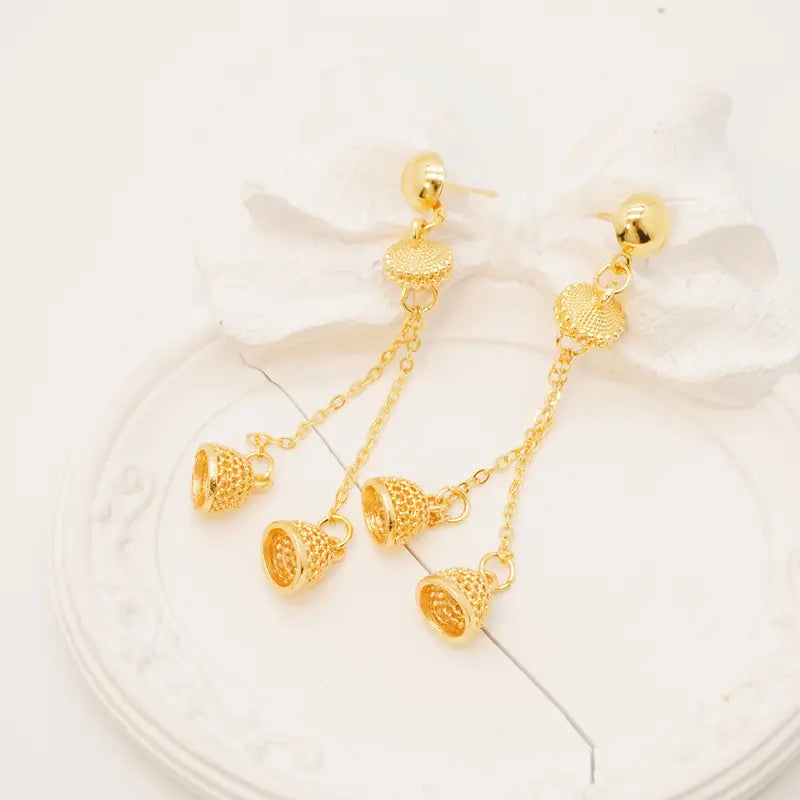 Luxury Lantern Pendant Necklace and Earrings Set, 18K Golden-Plated