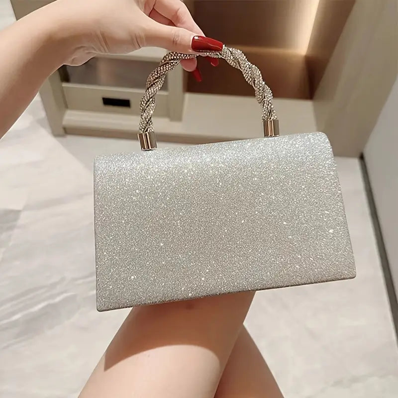 Elegant Evening Clutch with Diamond-Studded Bow