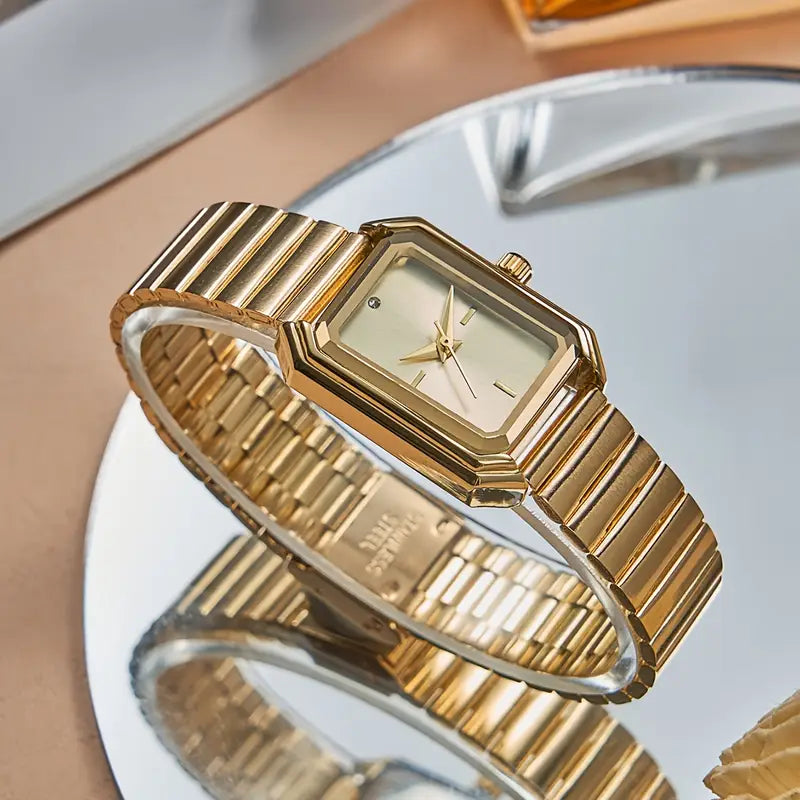 Golden Finish Jewelry| Elegant Women's Golden-Tone Square Watch