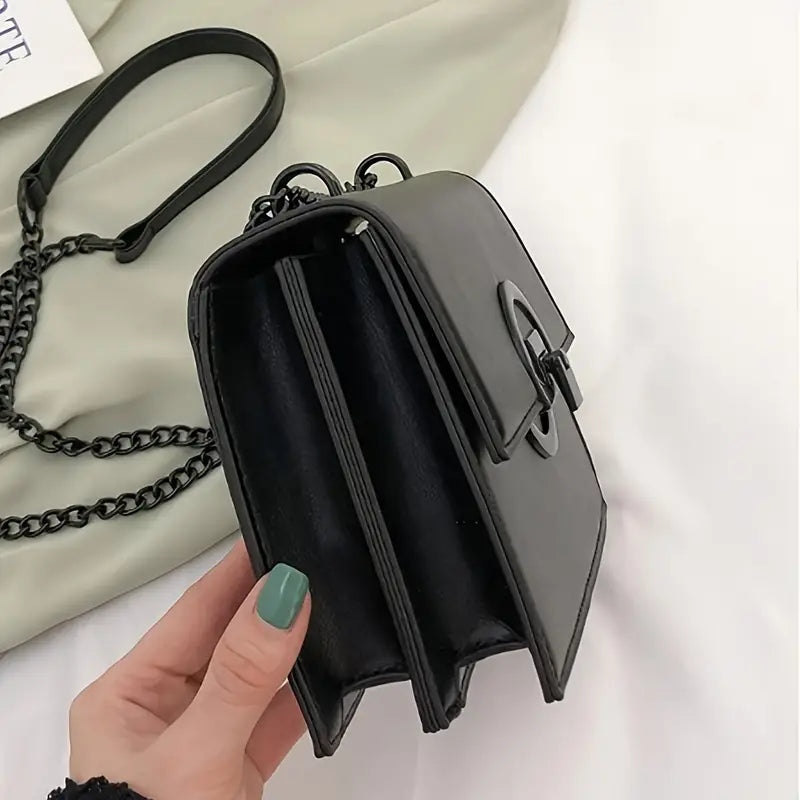 Designer-Inspired Mini Square Bag, with Metal Chain & Solid Color