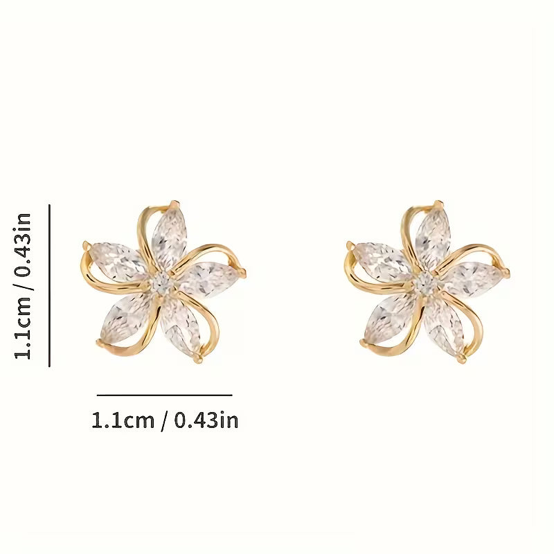 Women's Cubic Flower Stud Earrings - Elegant Vintage -Looking Flower Jewelry