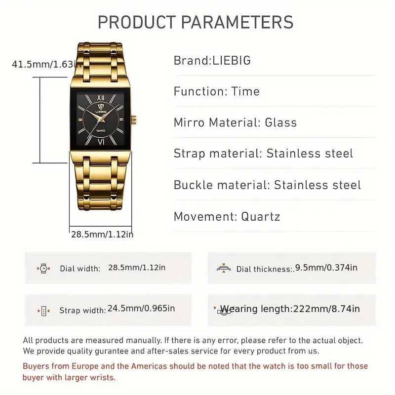 Square Couples' Stainless Steel Business Watch with Roman Numerals