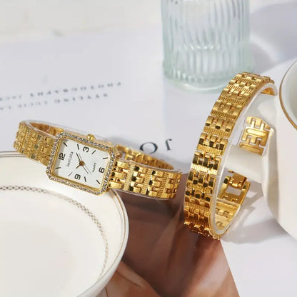 2pcs luxury Golden Women's watch set with bracelet and bangle