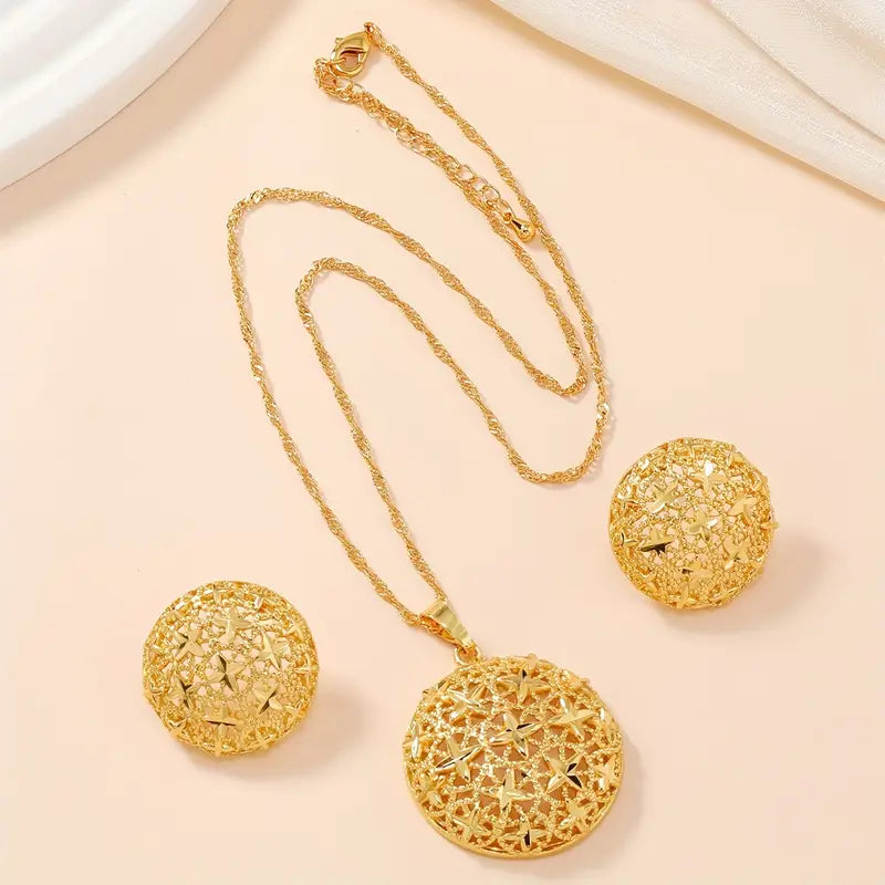 Middle Eastern Dubai Chic Hollow-Out Sparkling Star Women's Jewelry Set