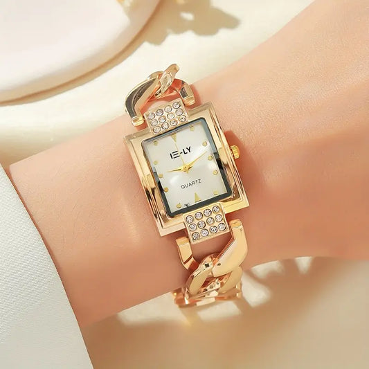 Golden New Ladies Watch, Fashion Square Dial Quartz Watch