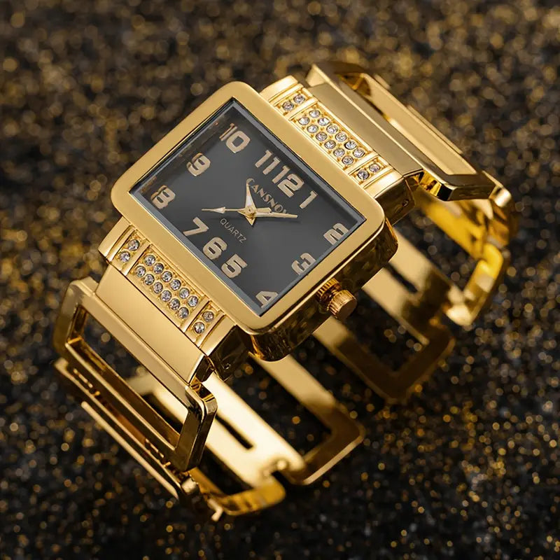 Quartz Wristwatch, Vintage Rectangular Alloy Case, Analog Display