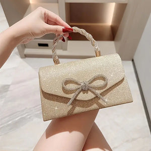 Elegant Evening Clutch with Diamond-Studded Bow