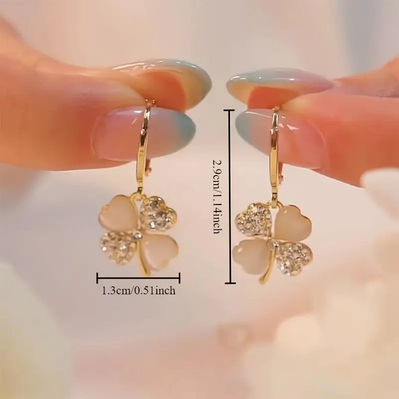 Rhinestone Clover Earrings for Women Elegant Women Golden Drop Earrings