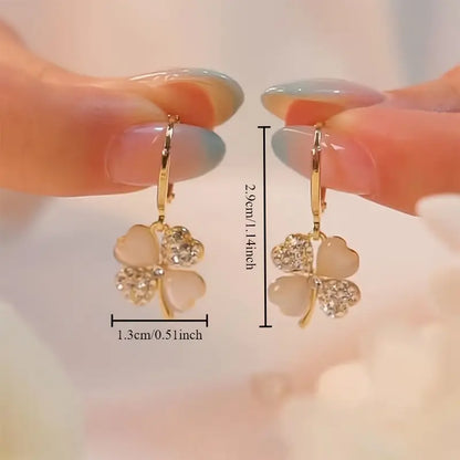 Rhinestone Clover Earrings for Women Elegant Women Golden Drop Earrings