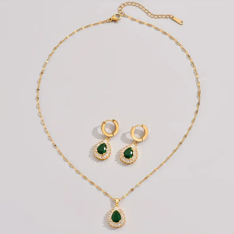 Golden Stainless Steel Cubic Synthetic Zirconia Golden Plated Created