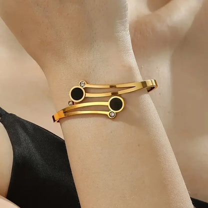 Stainless Steel Spring Open Bracelet - Classic Black, Durable & Tarnish-Resistant