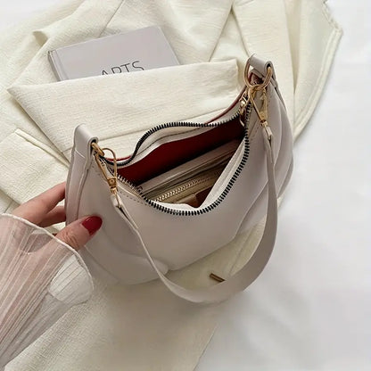 Stylish Women's French Shoulder Bag - Golden Metallic Texture Design
