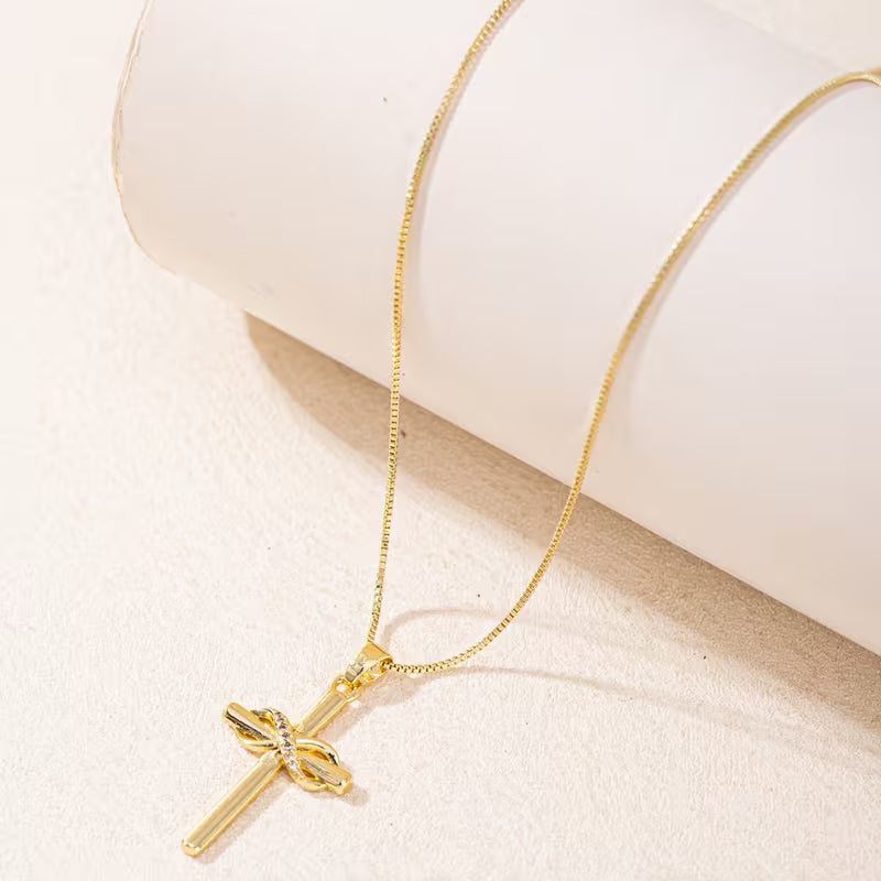 Golden Figure-8 Cross Pendant Necklace