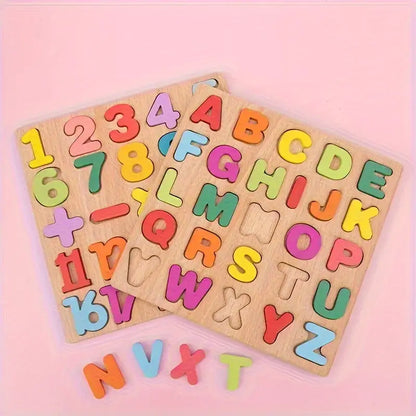 Puzzle Wooden Puzzle Set, Alphabet Puzzle, Number Puzzle, Shape ABC Puzzle