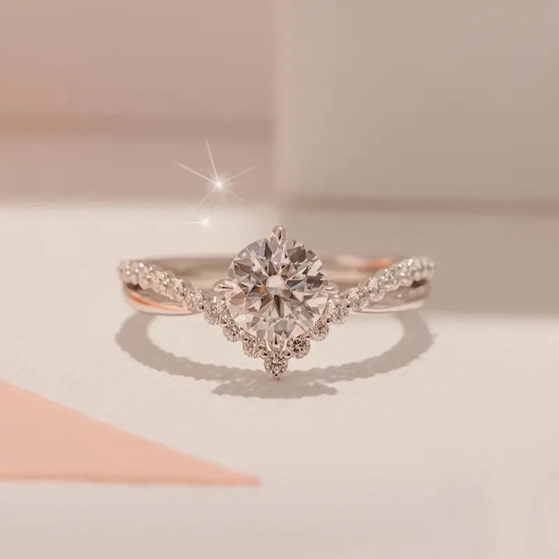 Cubic Synthetic Zirconia Wedding Ring Set - Adjustable Open Band