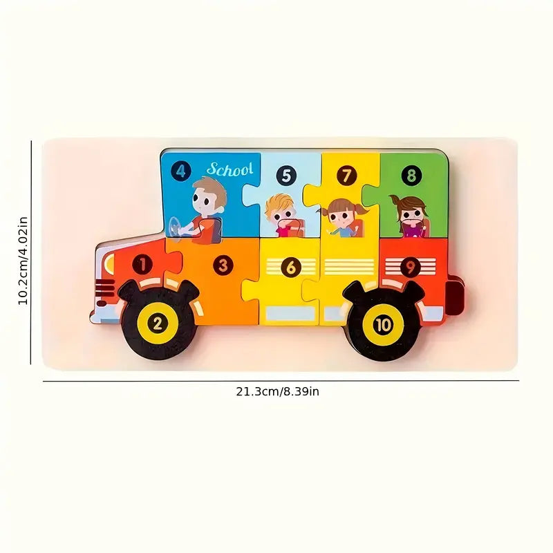 Wooden Puzzle for Kids - Fun Animal and Traffic Themed Interlocking Jigsaw