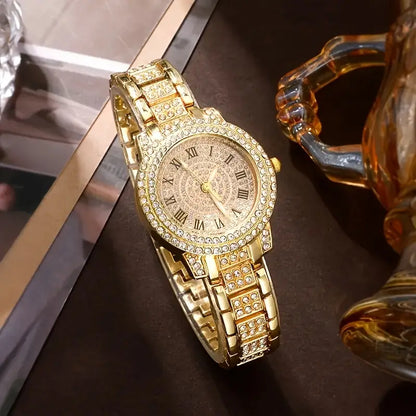 Glamorous Golden-Tone Women's Quartz Watch with Sparkling