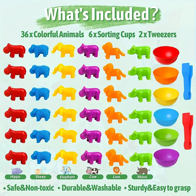 Counting Animal Toys, Matching Game with Sorting Bowl, Learning Activity