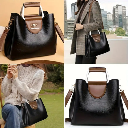 Vintage Style Synthetic Faux Leather Tote Bag with Adjustable Shoulder Strap