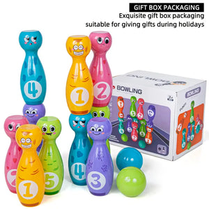 Bowling Toy Set with 2 Balls - Vibrant Cartoon Fun Expressions