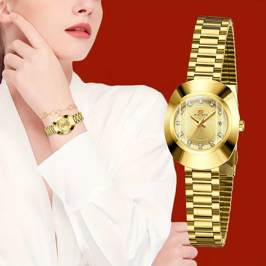Women'S Quartz Watch with Golden Tone Case & Stainless Steel Band