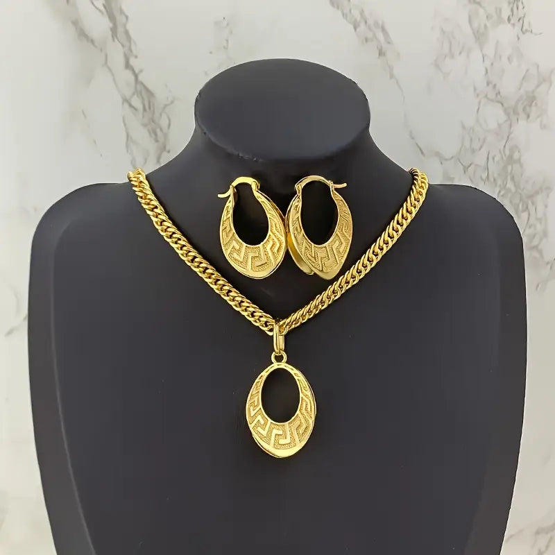 Oval Texture Classic Luxury Minimalist Women's Jewelry Set