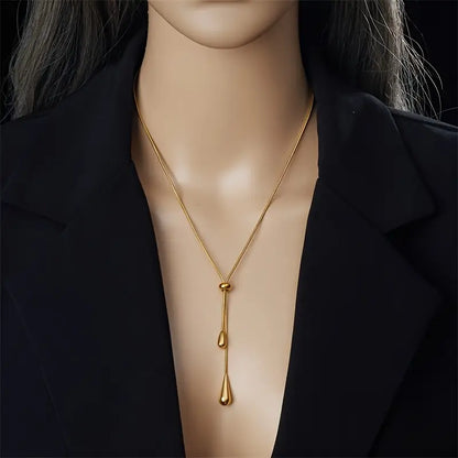 Golden-Tone Stainless Steel Pendant Necklace and Earring Set